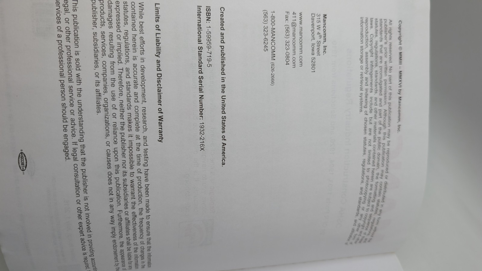 OSHA STANDARDS FOR CONSTRUCTION 1926 JULY 2016