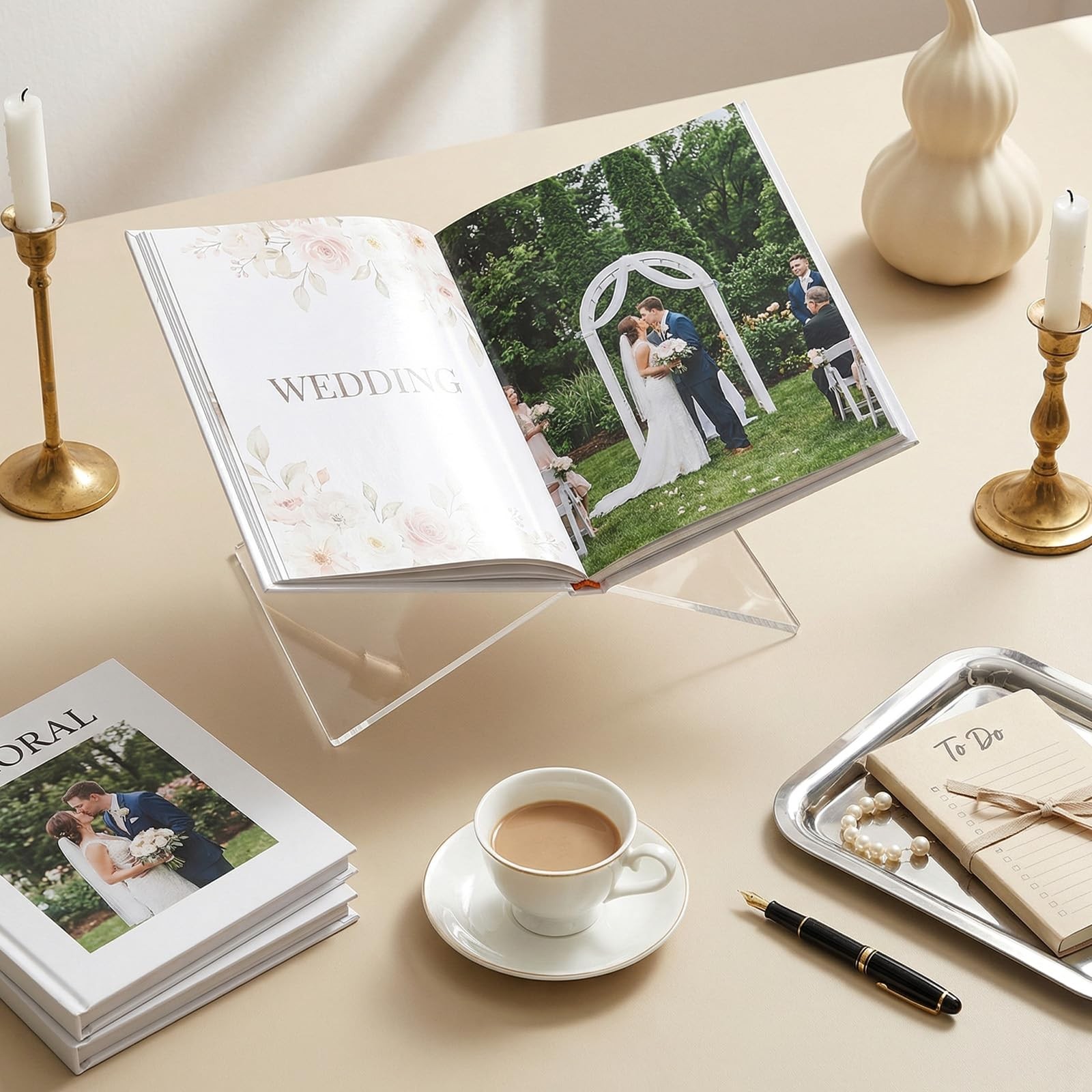 2 Pack Clear Acrylic Book Stand, Large 14.8×9.4×5.6 in & Medium 10.8x7x5.6 in…