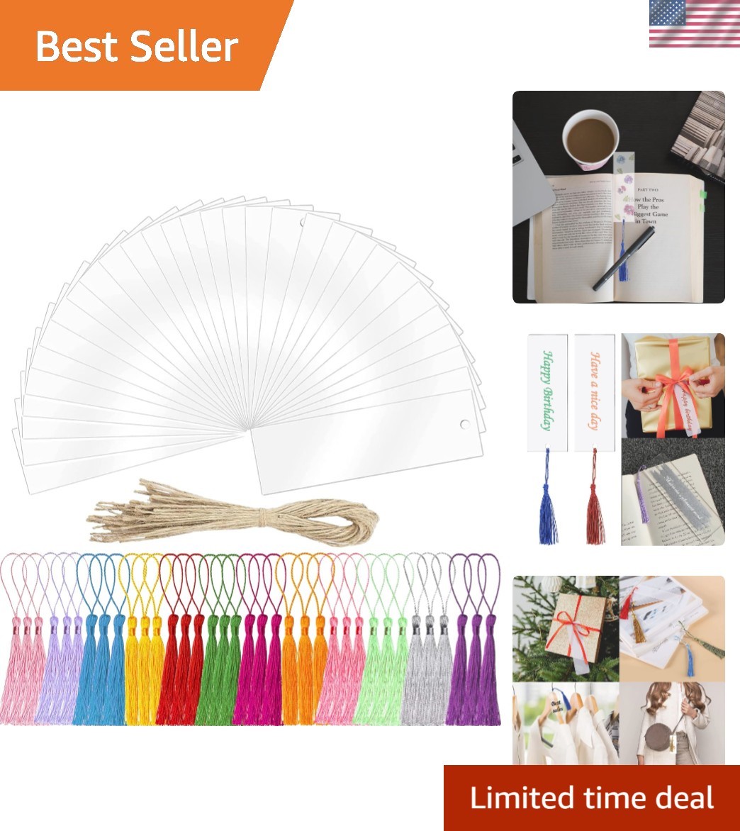 Acrylic Blank Bookmark, 30Pcs Clear Craft Book Markers with 36Pcs Colorful Ta…