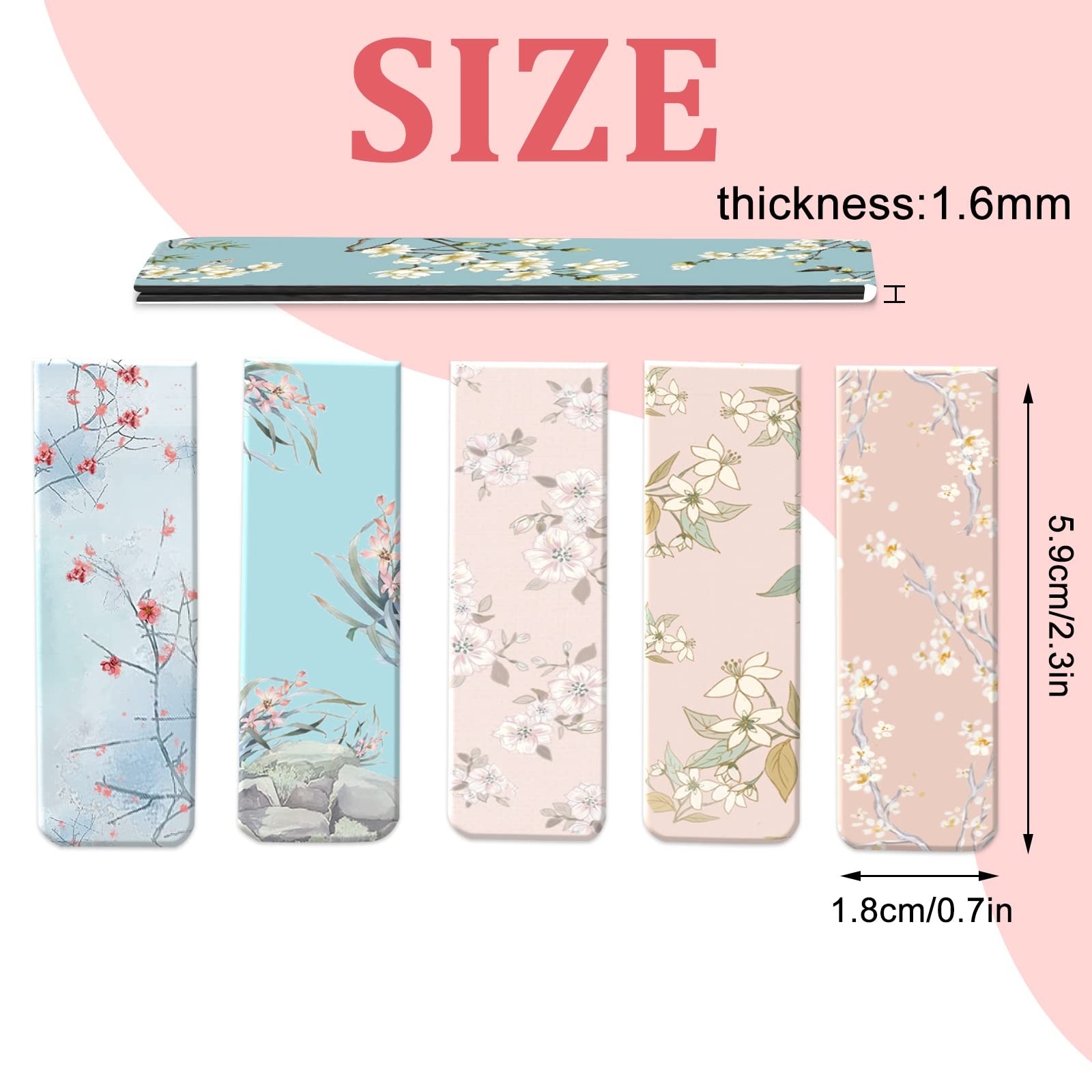 Floral Magnetic Bookmarks, 15 Pcs Page Markers for Books, Women, Multicolor