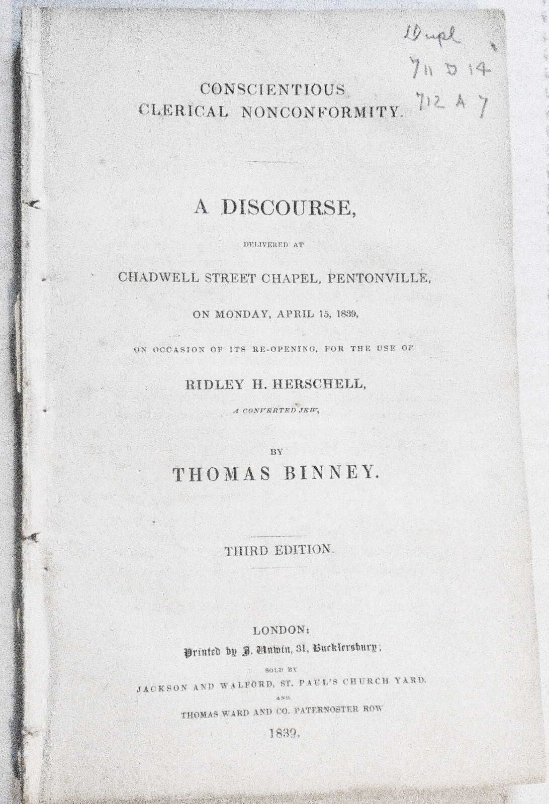 1839 Conscientious clerical nonconformity : a discourse… by Thomas Binney