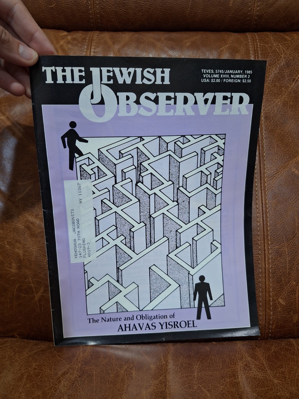 The Jewish Observer Magazine January 1985 Vol XVIII No 2 Ahavas Yisroel Vintage