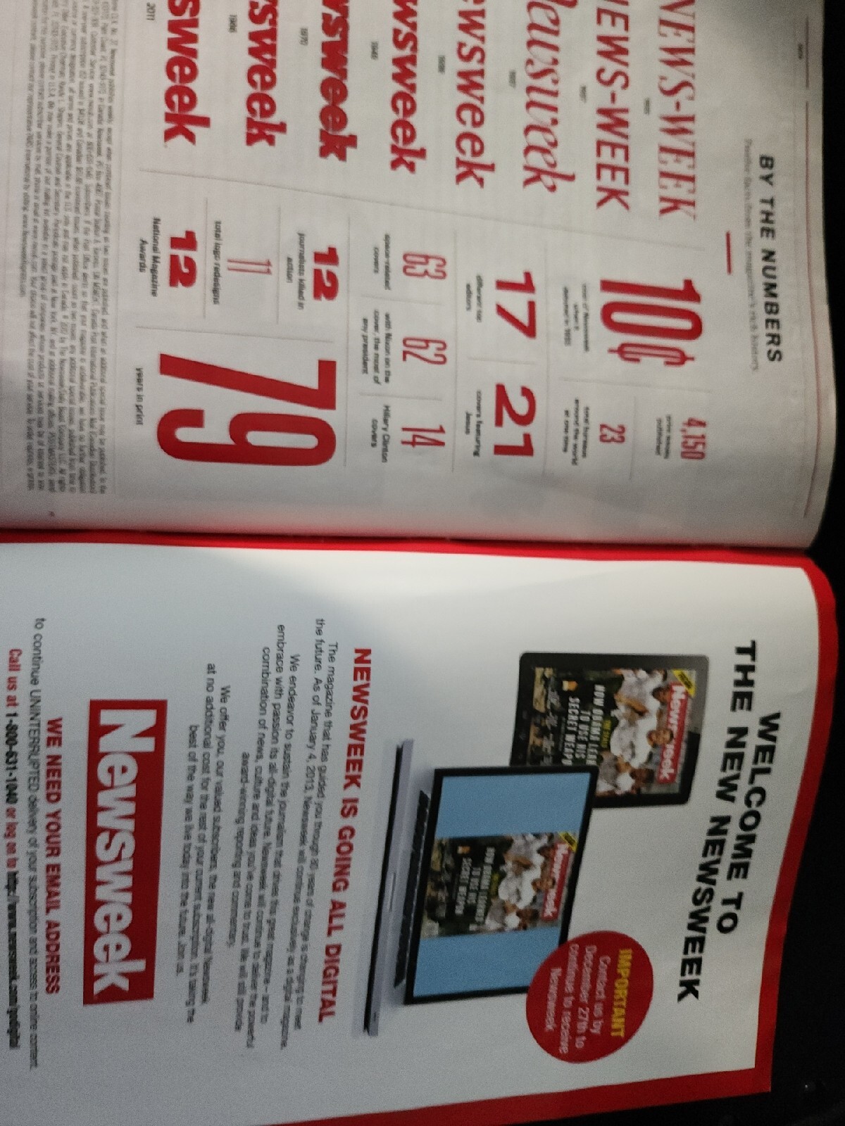 Newsweek Magazine December 31, 2012 The Last Print Issue B47:1920