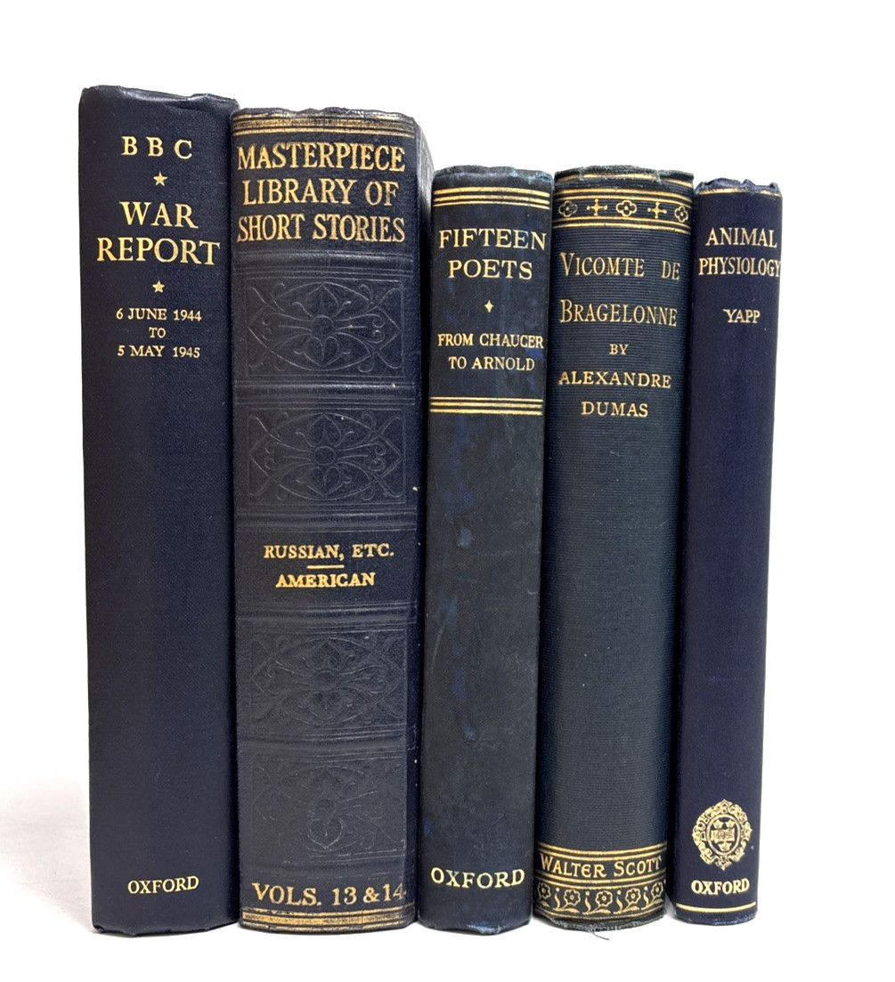 Decorative Collection of Old Blue Books. 17cm Shelf Space.