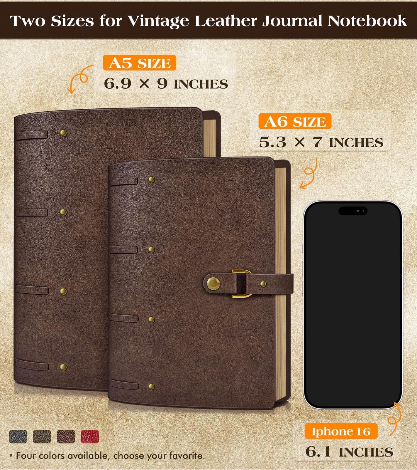 Leather Journal Notebook, A6 Size 5.3 x 7 inches 260 Pages Refillable Vintage…