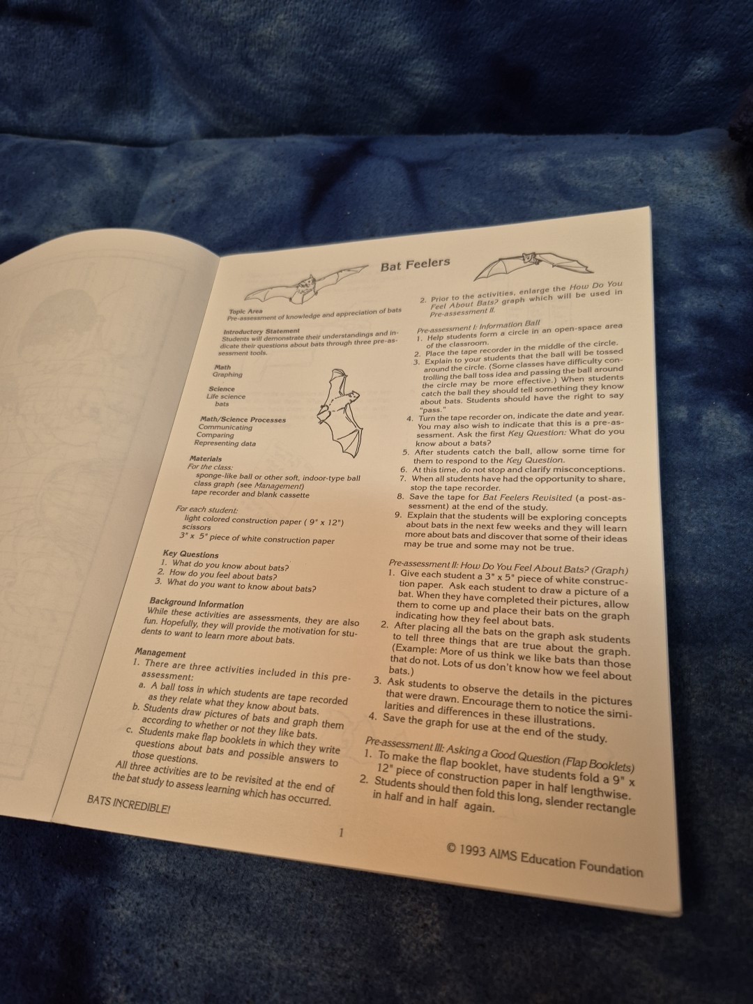 Bats Incredible! AIMS Activities Grades 2-4 Teacher Education Science Textbook