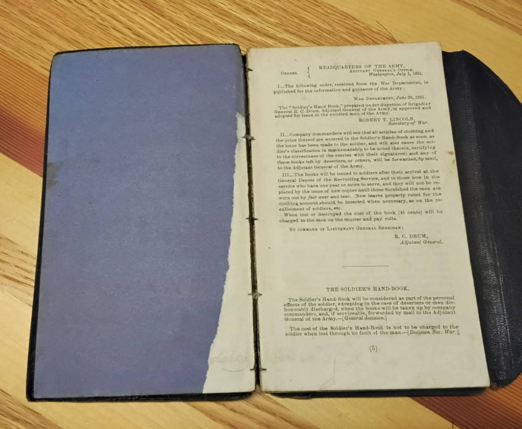 1889 Soldier’s Handbook U.S.A. Revised, 1892 entries … incomplete