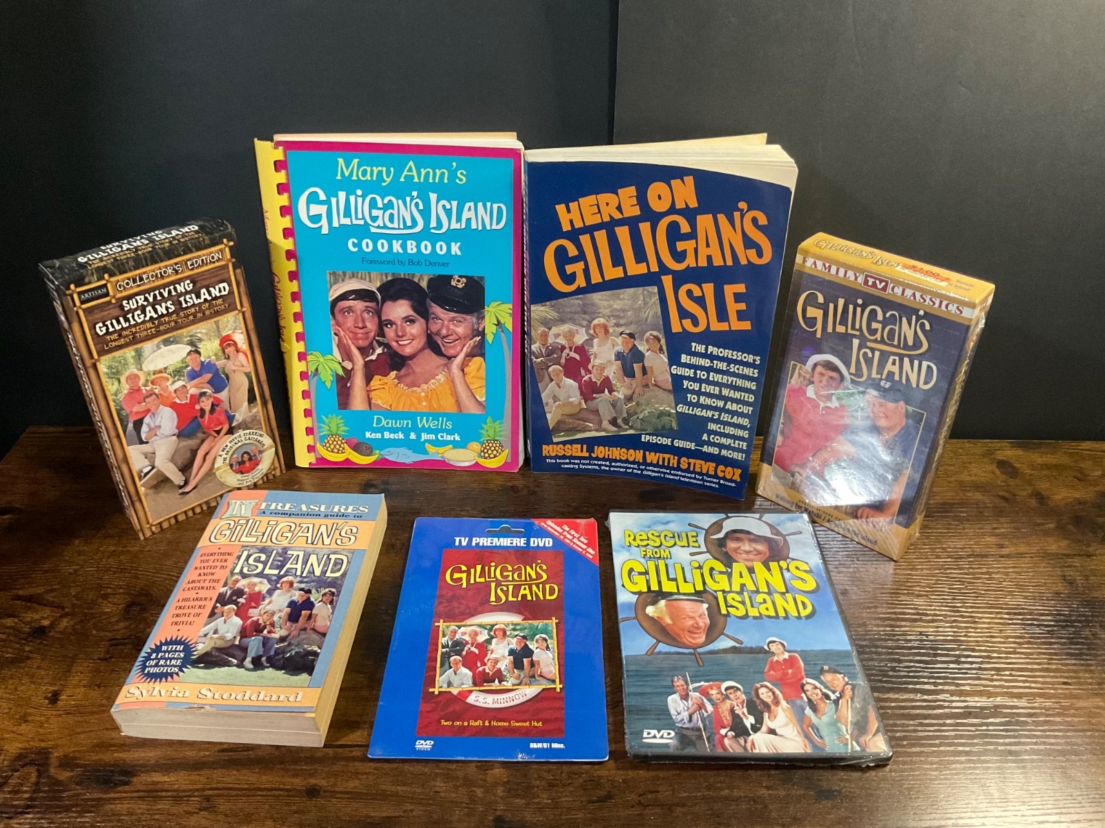 Gilligan’s Island Book Lot of 3 and 4 Movies, 2 VHS, 2 DVD Please read