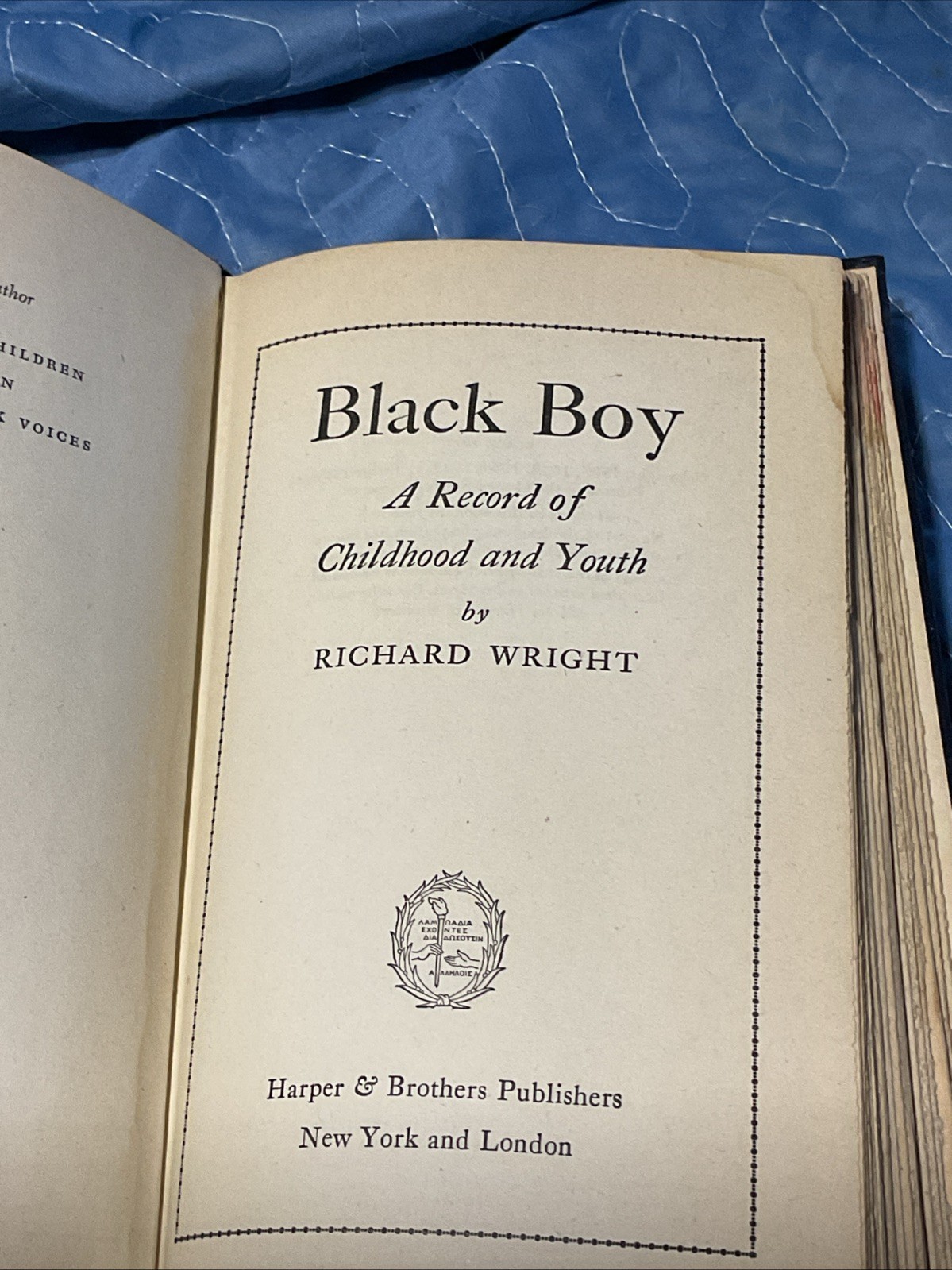 Black Boy By Richard Wright Book 1945 HC Harper & Bros