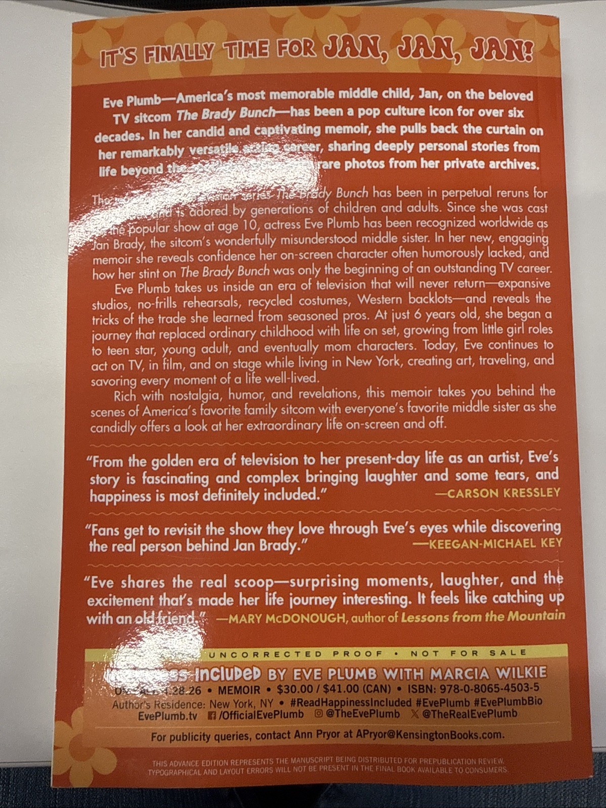 Advanced Reader Copy – Happiness Included (The Brady Bunch) by Eve Plumb (2026)