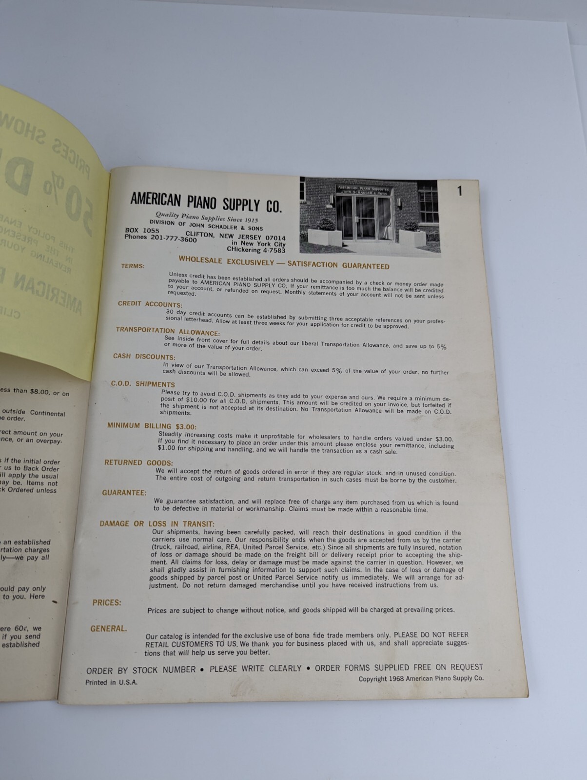 APSCO American Piano Supply Co. Catalog No. 68-69, 128 pages, 1968