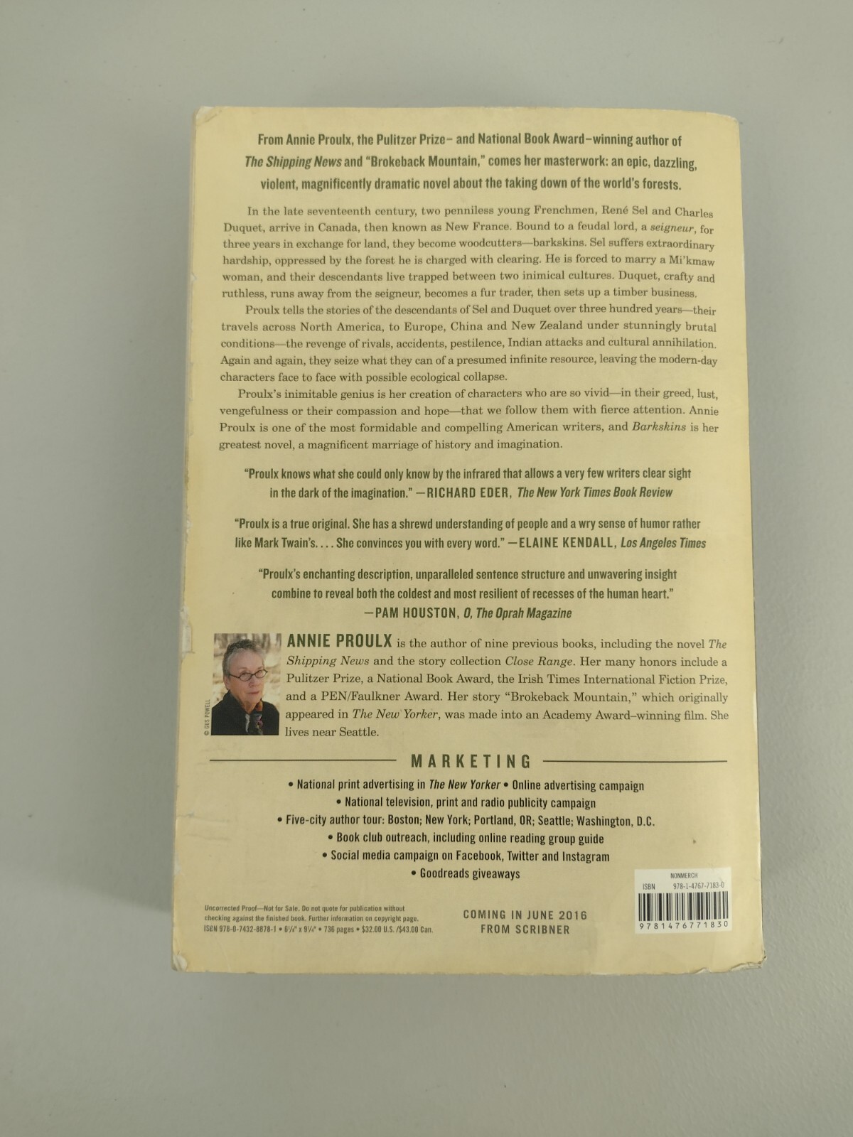 Barkskins: A Novel ARC Advance Reader’s Edition Proofreader Annie Proulx PB