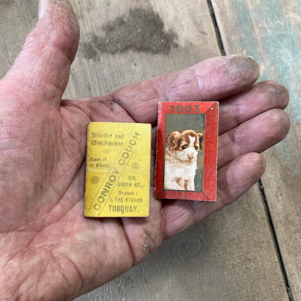 2 Antique Pocket Calender Books Watchmaker Torquay Dog Portrait 1903