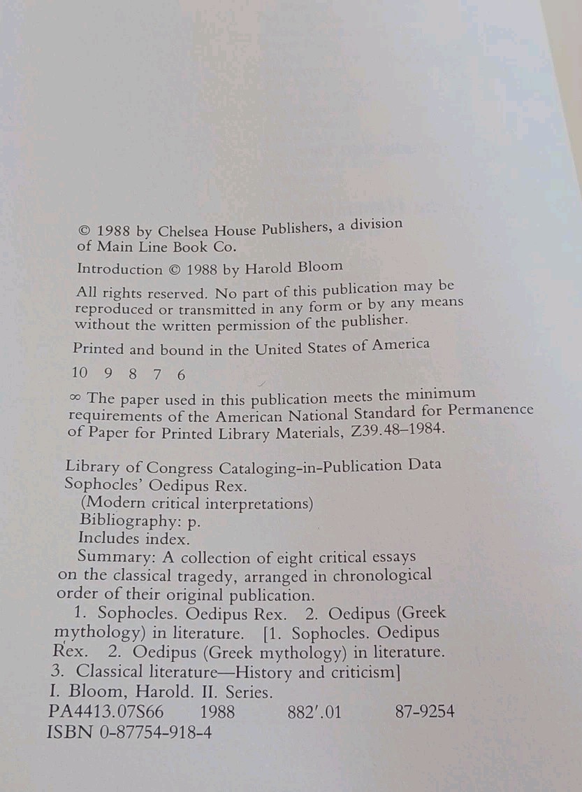 Modern Critical Interpretations Sophocles’ Oedipus Rex by Harold Bloom