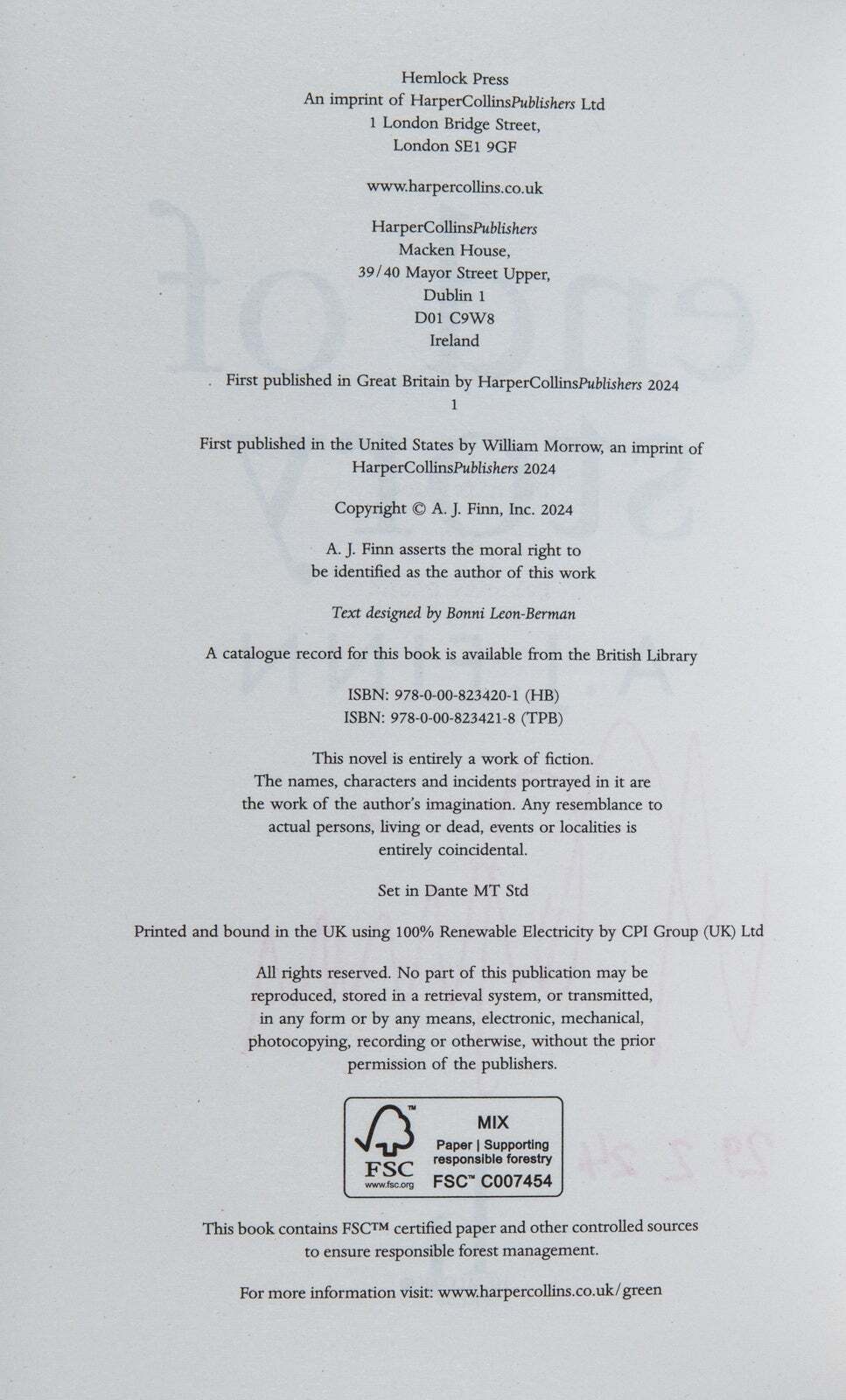 A J Finn / End of Story Signed 1st Edition 2024