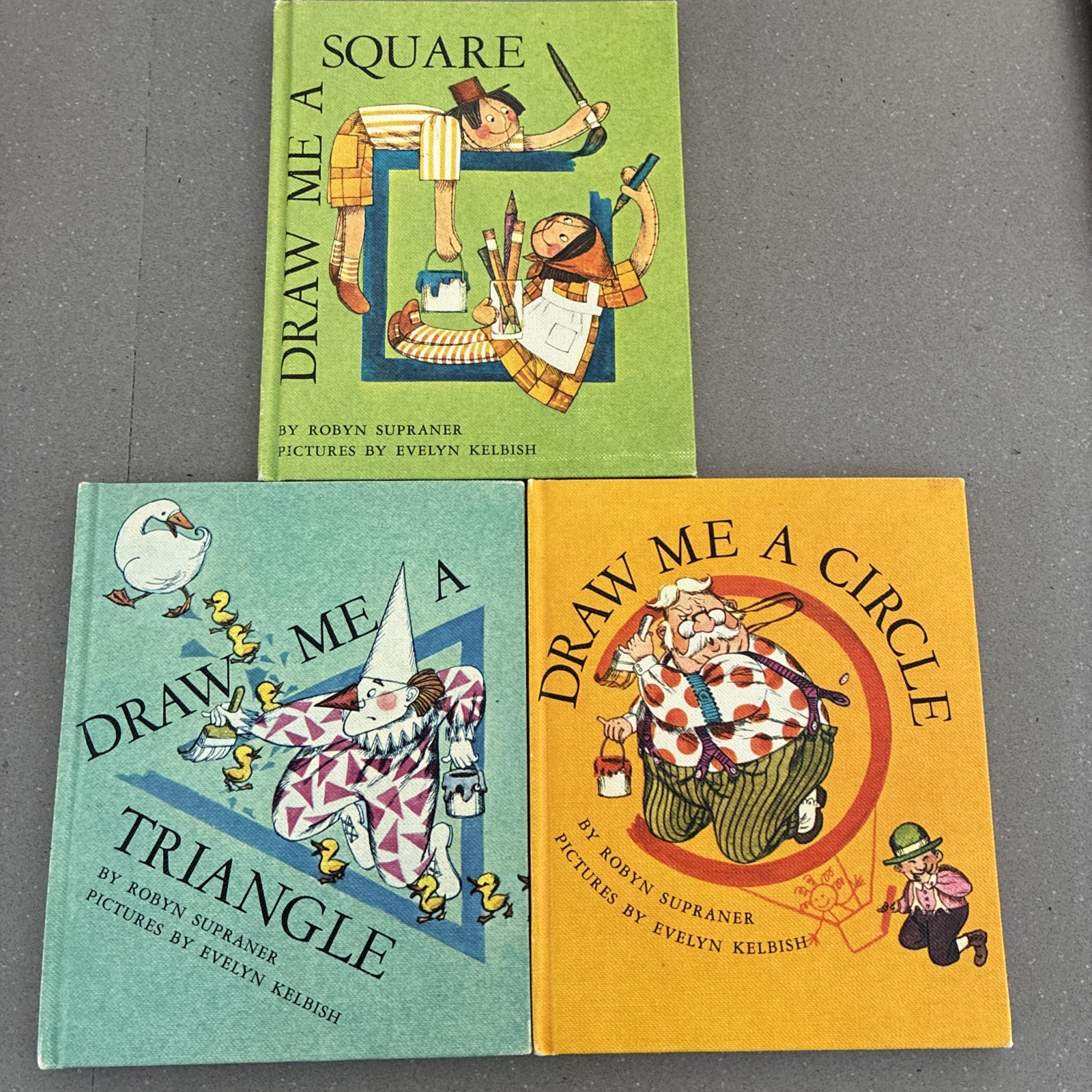 3 Books Draw Me A Circle, Triangle and Squareo by Robyn Supraner, 1970 1st. Ed.
