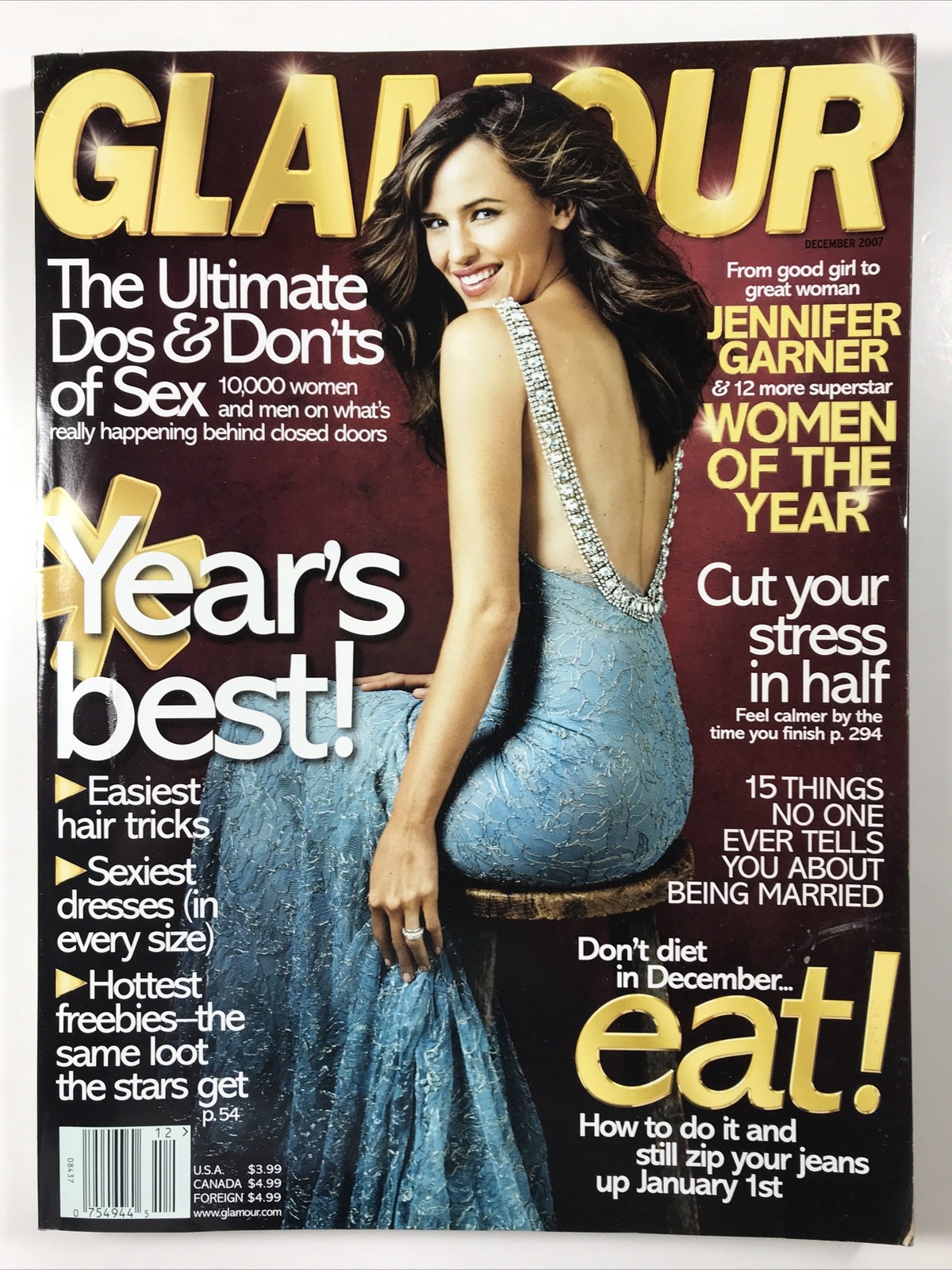 GLAMOUR magazine December 2007-Fashion makeup hair Year’s Best, Jennifer Garner