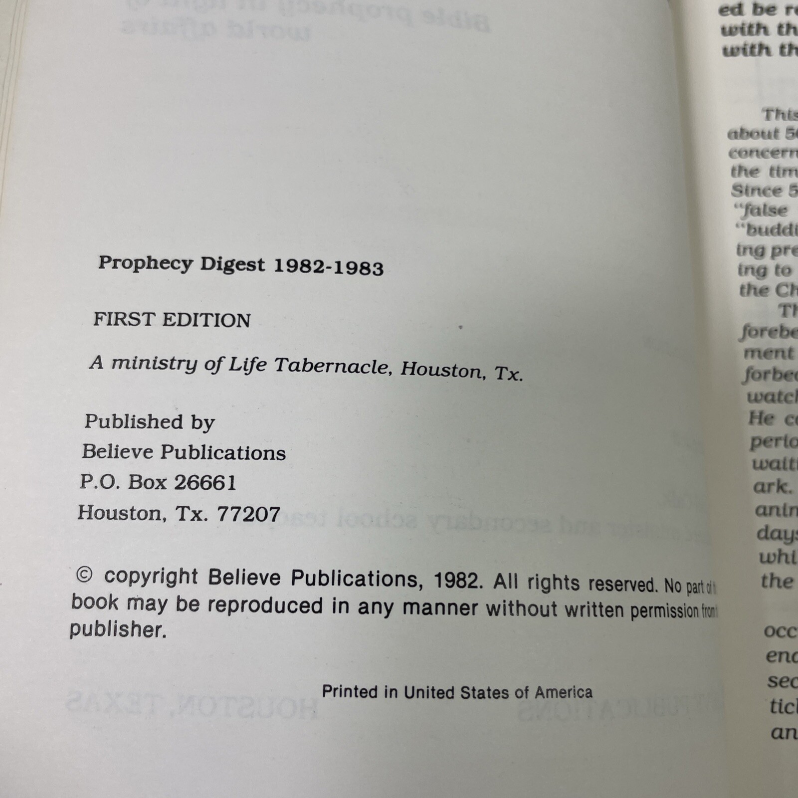 Prophecy Digest 1982-1983 Daniel Calk 1st Ed. Paperback Book Bible World Affairs