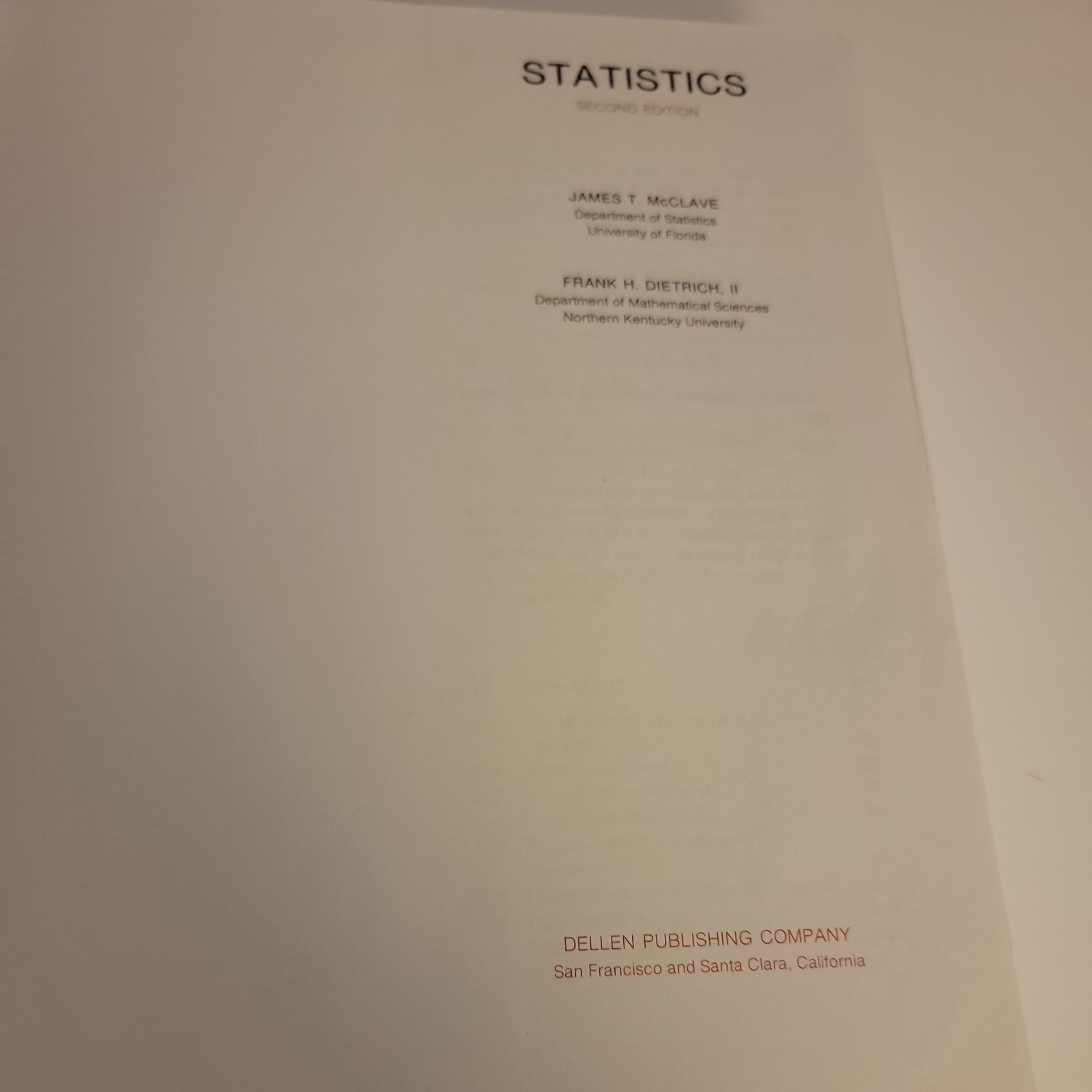 Statistics; Second Edition-McClave & Dietrich, Vintage 1982 HC-Good Condition