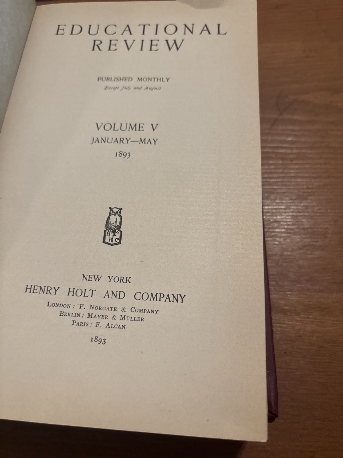 January-May 1893 Educational Review” Volume 5 USED EXCELLENT CONDITION FS