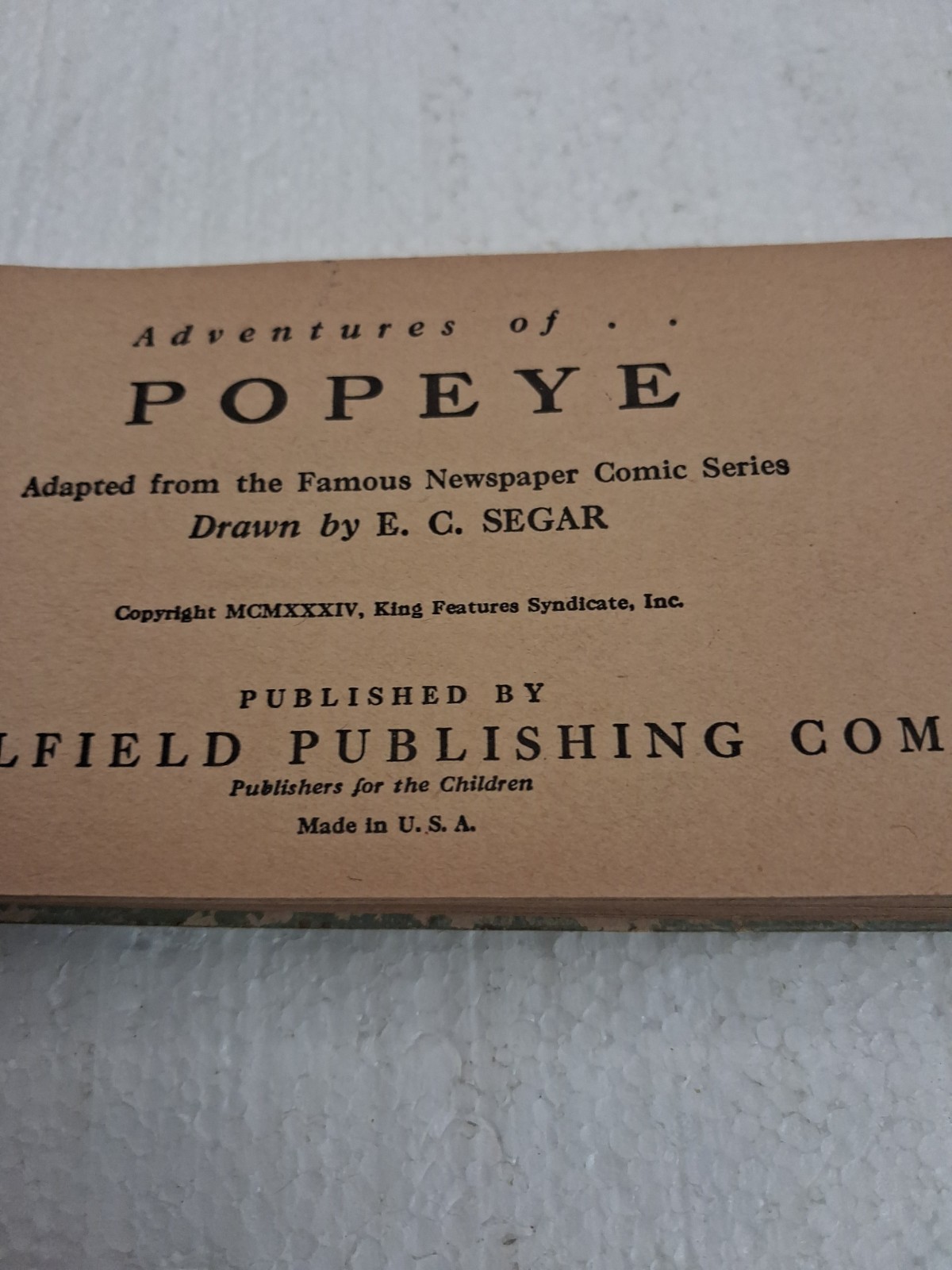 Vtg Adventures of Popeye E.C. Segar 1934 Saslfield #1051 Book Newspaper Comic