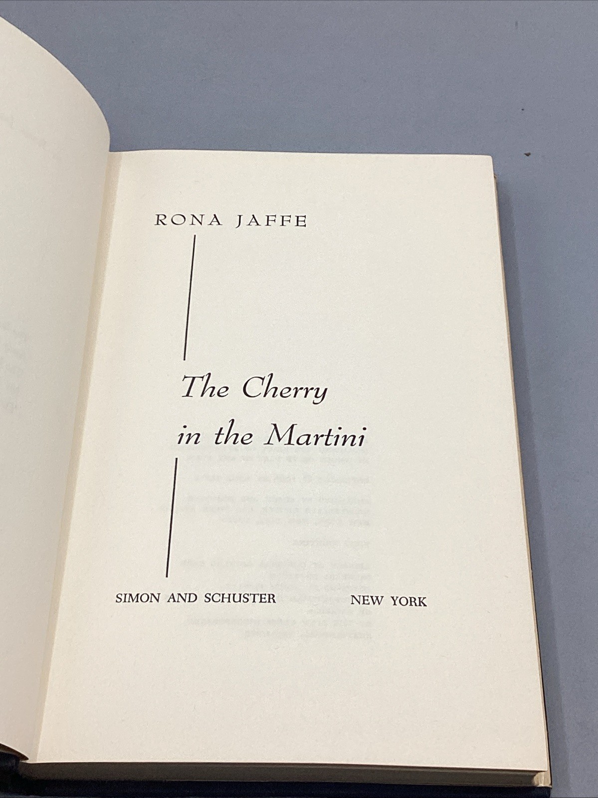 Rona Jaffe THE CHERRY IN THE MARTINI 1st Edition 1st Printing HC/DJ *RARE*