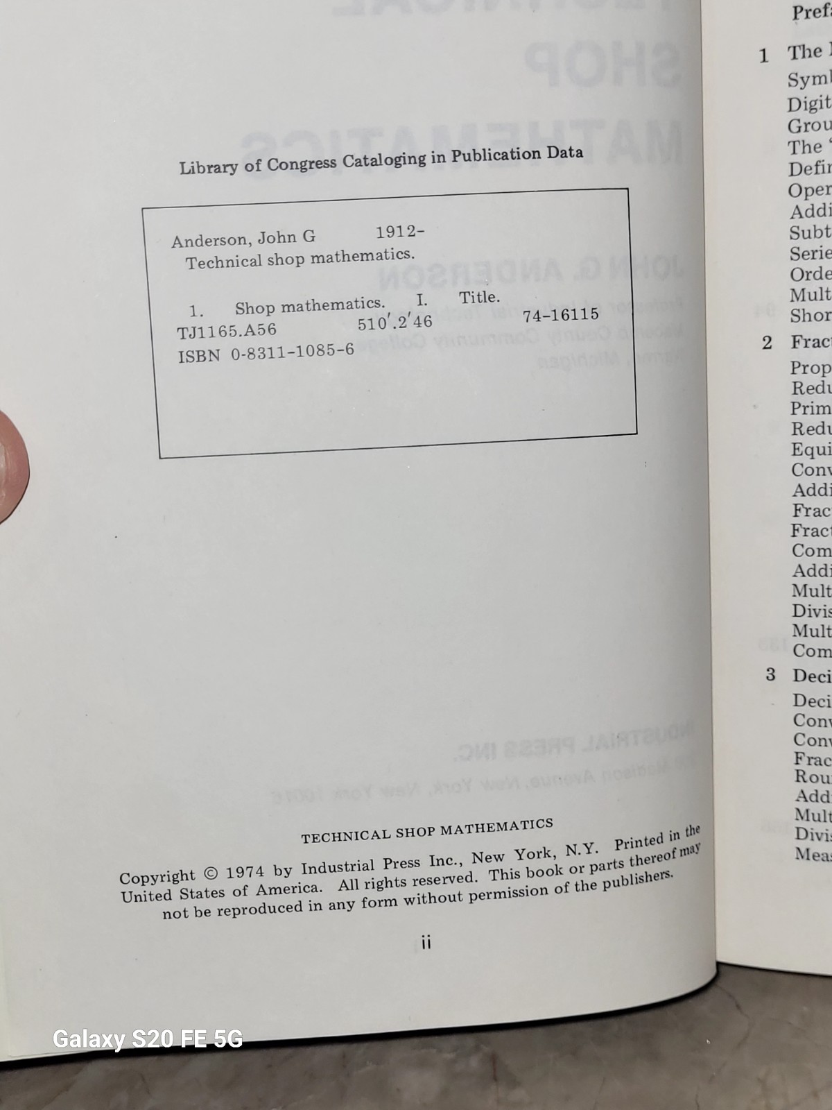 1974 Technical Machine Shop Mathematics by Anderson, John G. + DJ Review Copy