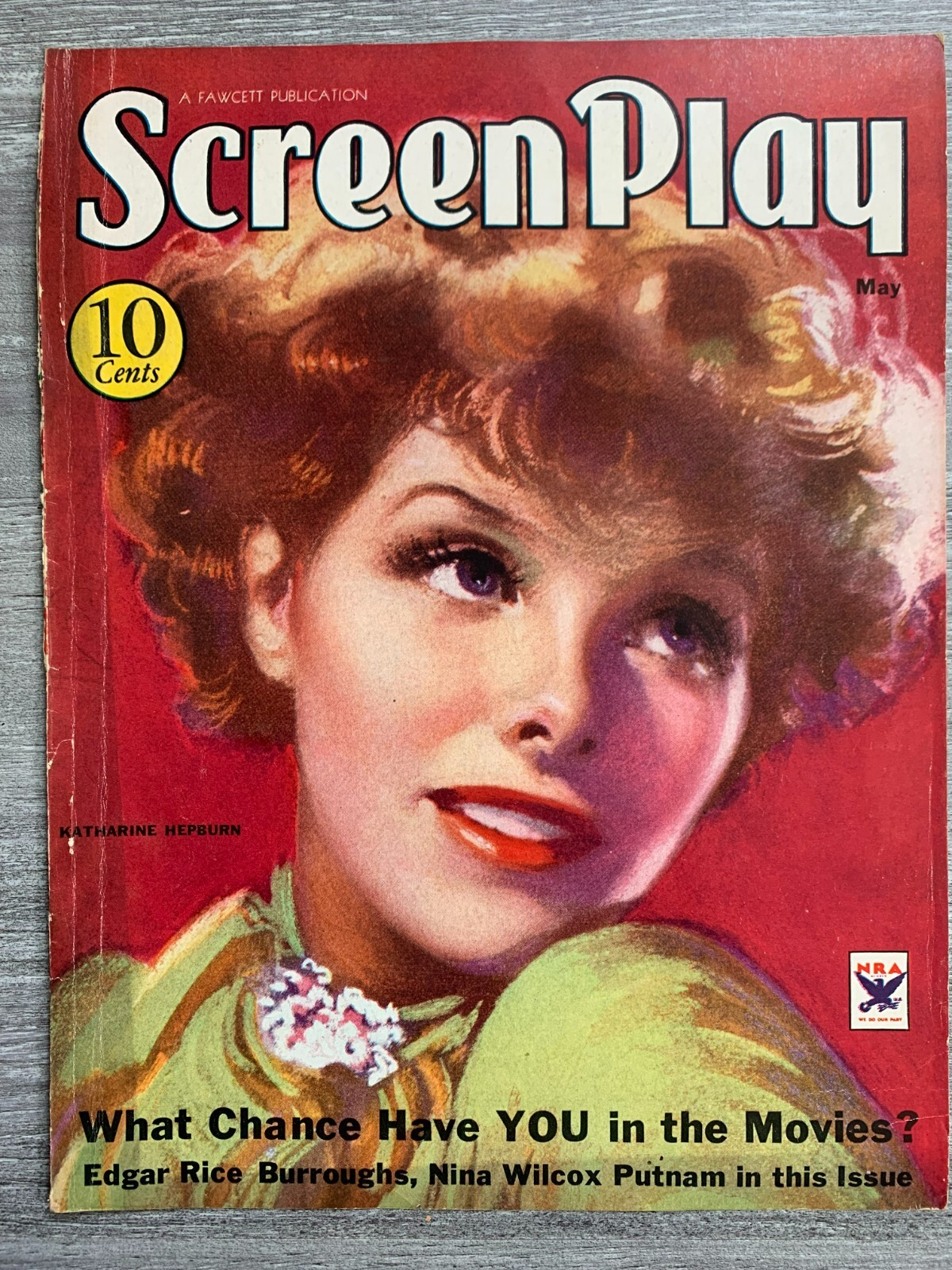 1934 May SCREEN PLAY Magazine VG+ 4.5 Katherine Hepburn COVER ONLY