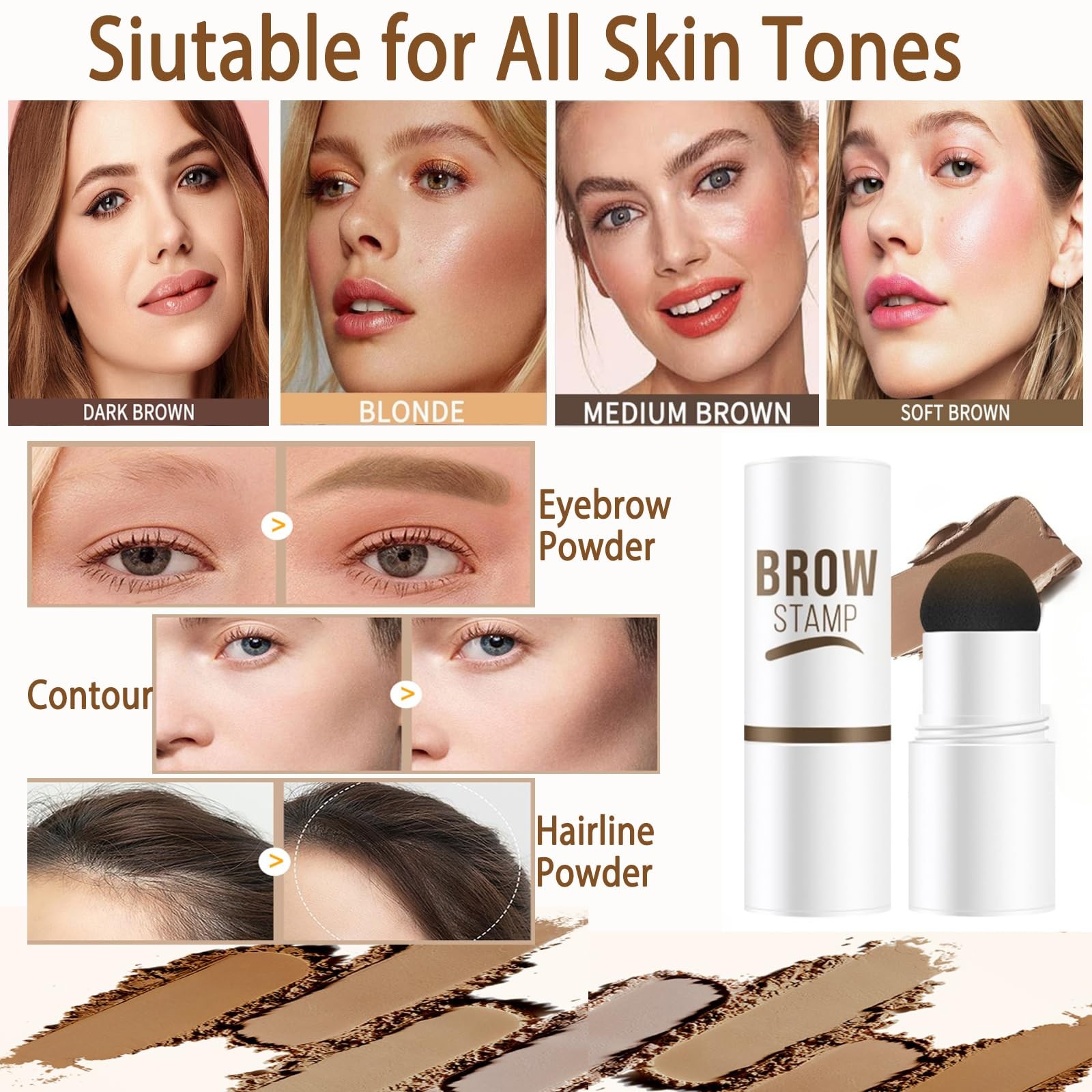 Eyebrow Stencils, Stamp, Eye Brow 0.1 Fl Oz (Pack of 1), Soft brown