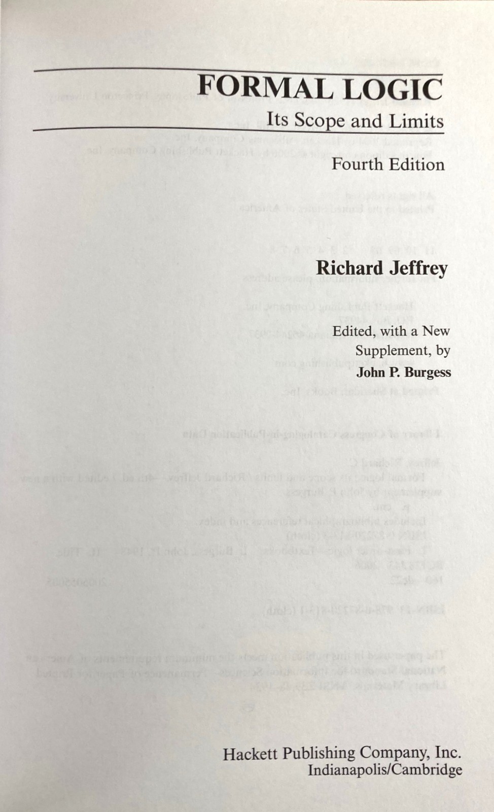 Formal Logic: Its Scope and Limits 4th Ed. Richard Jeffrey 2006 HB Good to VG