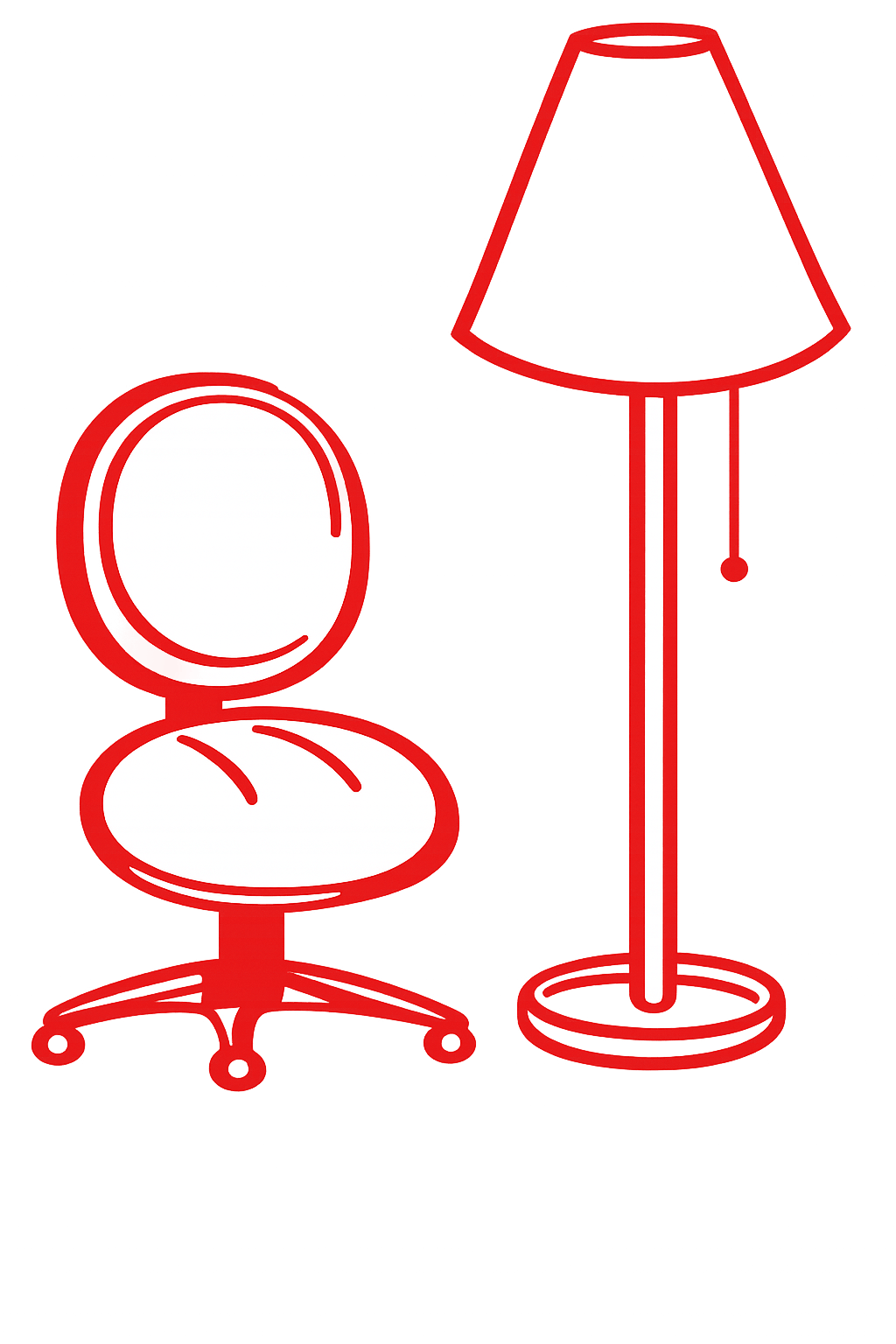 Office chair and floor lamp illustration
